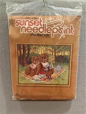 Vtg Sunset Needlepoint 1980 Little Bears Picnic Kit 6879